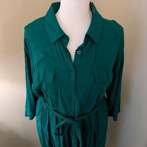 Torrid Emerald Green Shirt Dress - Size 1 (14/16) - NWT Tie Waist Midi Dress